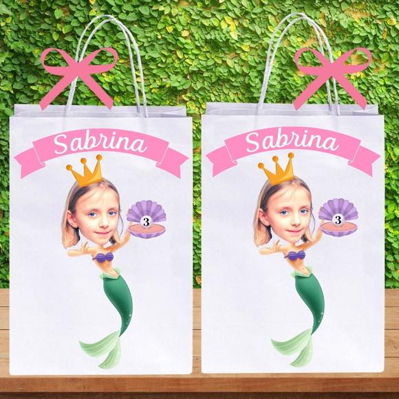 Sacolinhas Personalizadas Sereia com Foto.