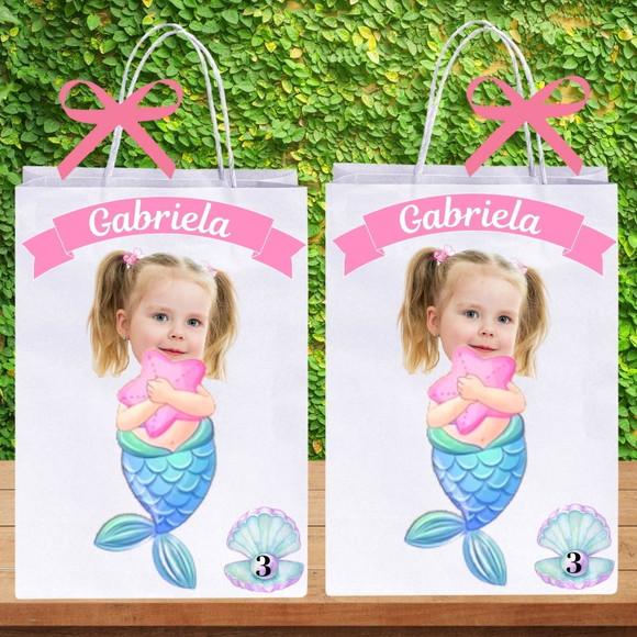 Sacolinhas Sereia Baby com Sua Foto, Nome e Idade