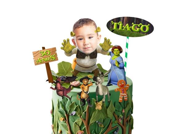 Shrek Topo de Bolo + 20 Toppers com Fotos Rostinhos