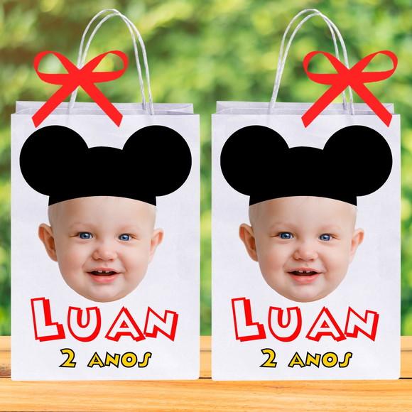 Sua Foto no Mickey Sacolinhas Personalizadas Nome + Idade