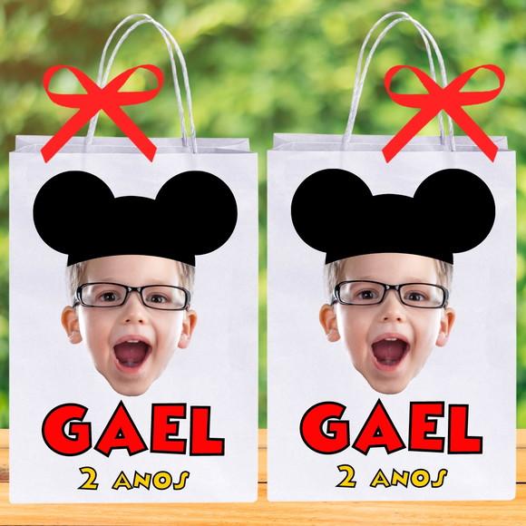 Sua Foto no Mickey Sacolinhas Personalizadas Nome + Idade