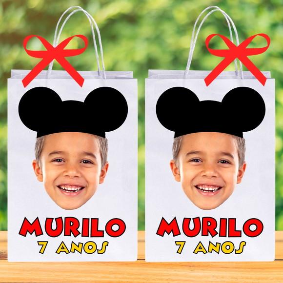 Sua Foto no Mickey Sacolinhas Personalizadas Nome + Idade