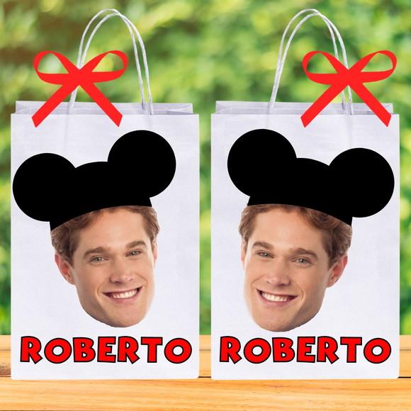 Sua Foto no Mickey Sacolinhas Personalizadas Nome + Idade