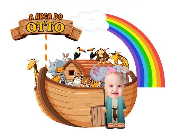 Topo de Bolo Arca de Noé com Foto do Aniversariante