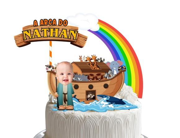 Topo de Bolo Arca de Noé com Foto do Aniversariante