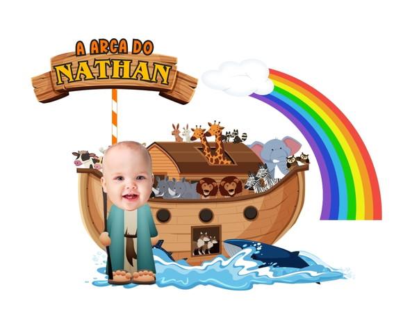 Topo de Bolo Arca de Noé com Foto do Aniversariante