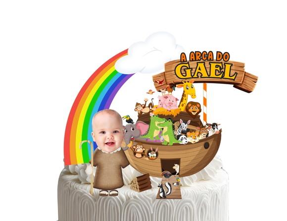 Topo de Bolo Arca de Noé com Foto do Aniversariante