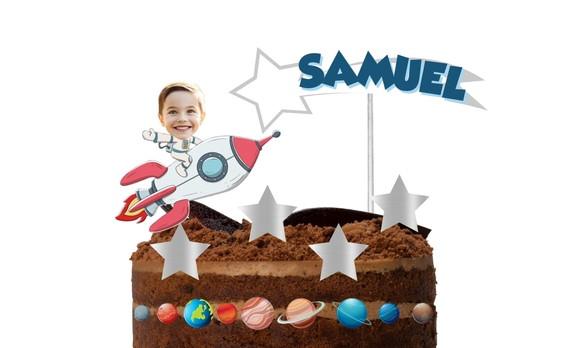 Topo de Bolo Astronauta com Foto + 20 Toppers Personalizados