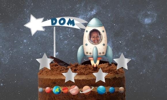 Topo de Bolo Astronauta Personalizado com Foto, Nome e Idade