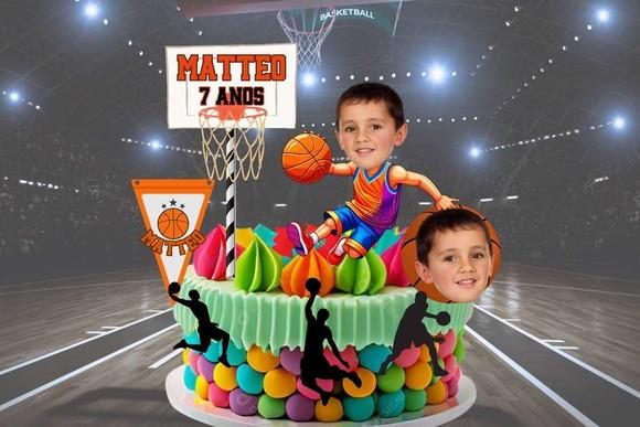 Topo de Bolo Basquete Personalizado com Foto
