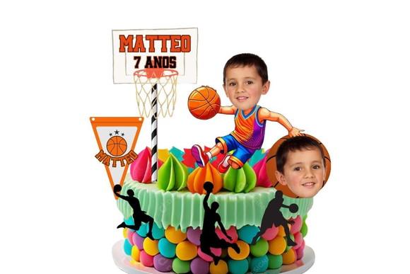 Topo de Bolo Basquete Personalizado com Foto
