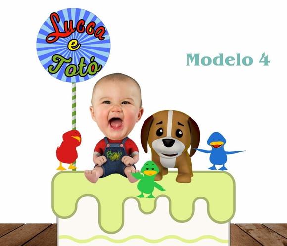 Topo de Bolo Bento e Totó com Foto do Aniversariante.