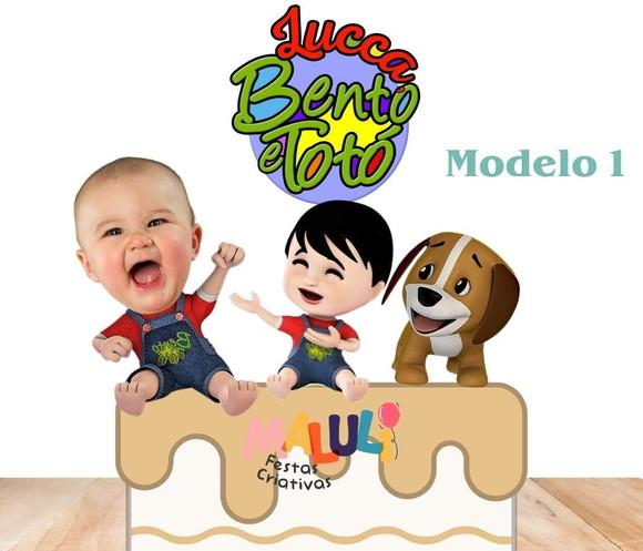 Topo de Bolo Bento e Totó com Foto do Aniversariante.