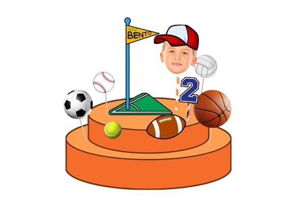 Topo de Bolo Bolas com Foto do Aniversariante. Tema Esportes