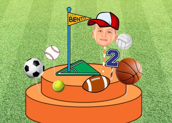 Topo de Bolo Bolas com Foto do Aniversariante. Tema Esportes