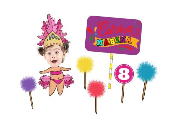 Topo de Bolo Carnaval com Foto para Aniversário Mesversario