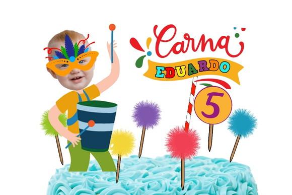 Topo de Bolo Carnaval Personalizado com Foto do Rostinho