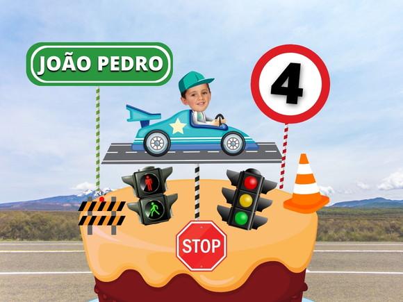 Topo de Bolo Carrinho com Sua Foto + 20 Toppers Doces