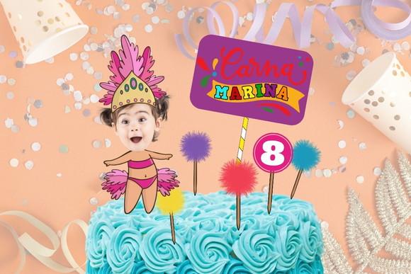 Topo de Bolo Carnaval com Foto para Aniversário Mesversario