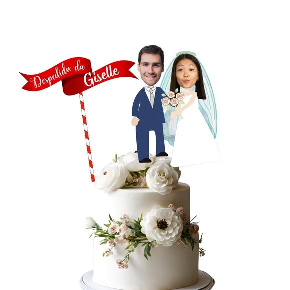 Topo de Bolo Casal de Noivos com Fotos dos Rostinhos