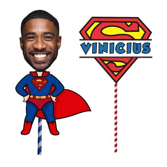 Topo de Bolo com a Foto do Seu Pai Super Herói.