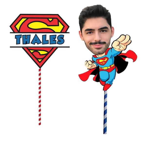 Topo de Bolo com a Foto do Seu Pai Super Herói.