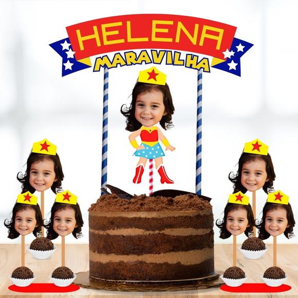 Topo de Bolo com Sua Foto + 10 Toppers com Rostinho.
