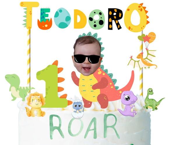 Topo de Bolo com Foto Dino ou Dino Baby Personalizado.
