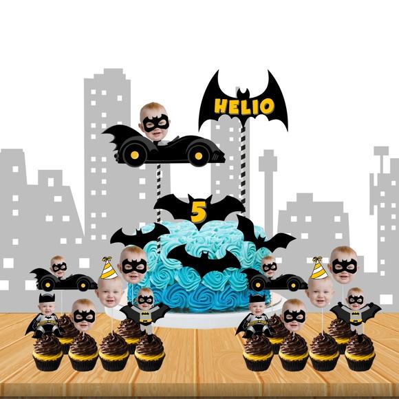 Topo de Bolo com Sua Foto Batman + 10 Toppers para docinhos