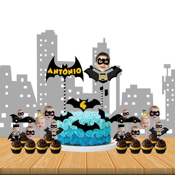 Topo de Bolo com Sua Foto Batman + 10 Toppers.