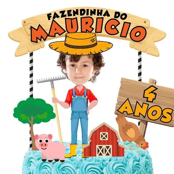 Topo de Bolo com Sua Foto Fazendinha Menino 1