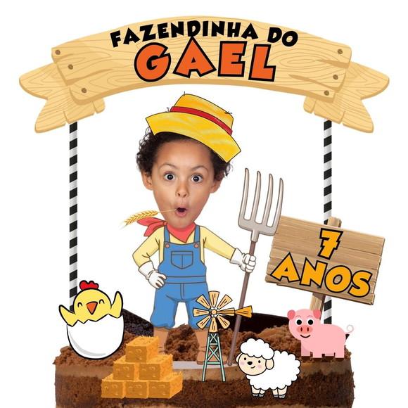Topo de Bolo com Sua Foto Fazendinha Menino 1