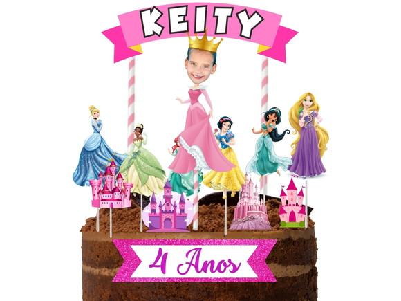 Topo de Bolo com Sua Foto Princesas + 10 Toppers Rostinho.
