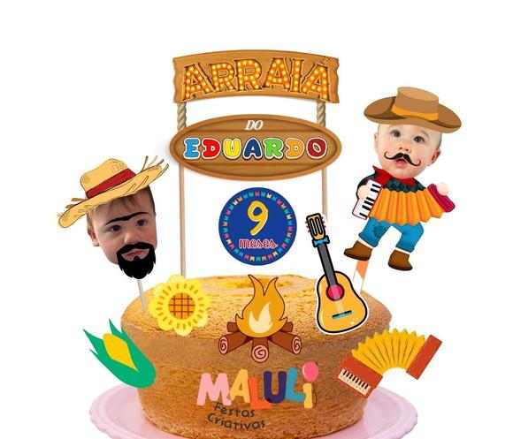Topo de Bolo Festa Junina Arraiá Personalizado com Foto