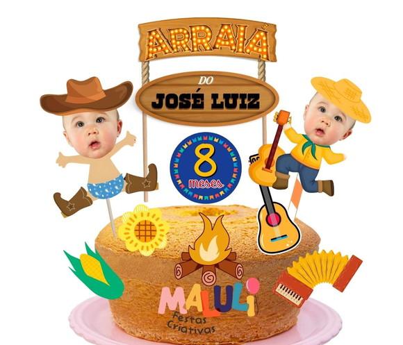 Topo de Bolo Festa Junina Personalizado com Foto Arraiá