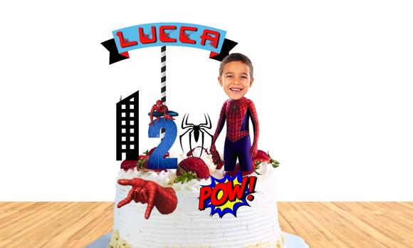 Topo de Bolo Homem Aranha + 20 Toppers com Fotos