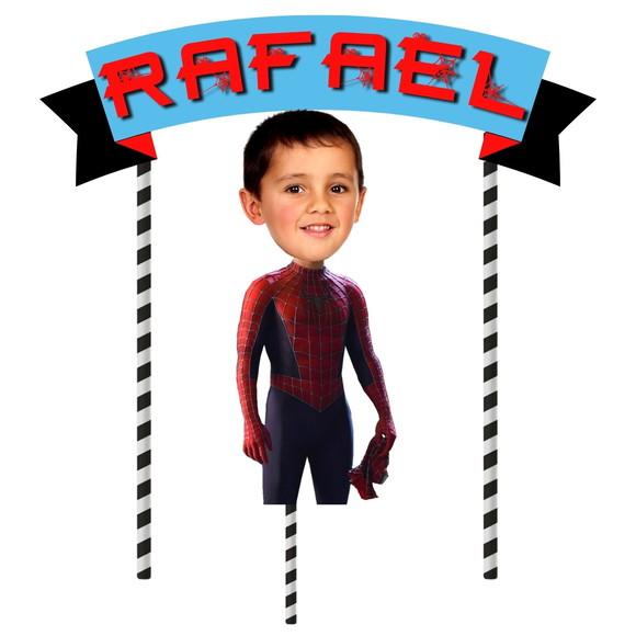 Topo de Bolo Homem Aranha com Sua Foto + Elementos