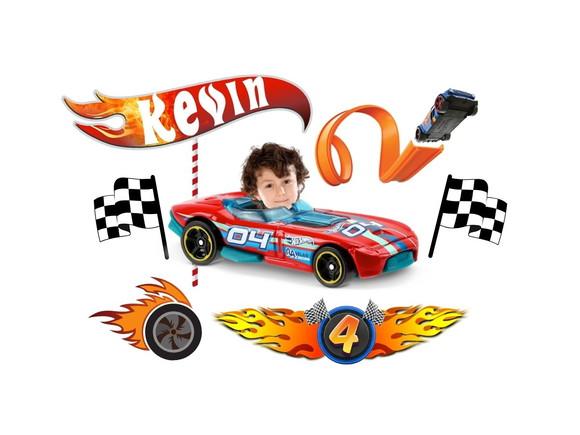 Topo de Bolo Hot Wheels com Sua Foto, Nome e Idade