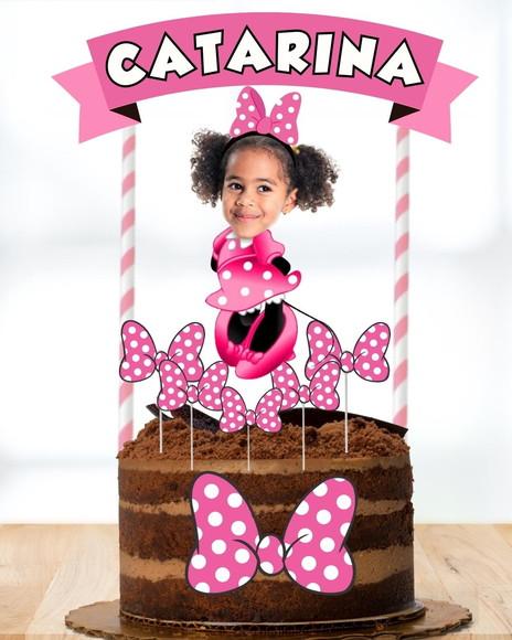 Topo de Bolo Minnie com Sua Foto