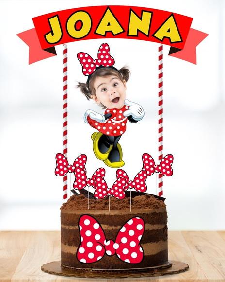 Topo de Bolo Minnie com Sua Foto