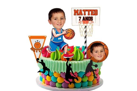 Topo de Bolo Personalizado Basquete com Foto