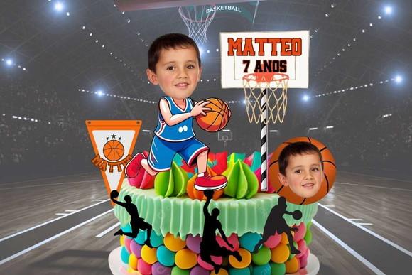 Topo de Bolo Personalizado Basquete com Foto