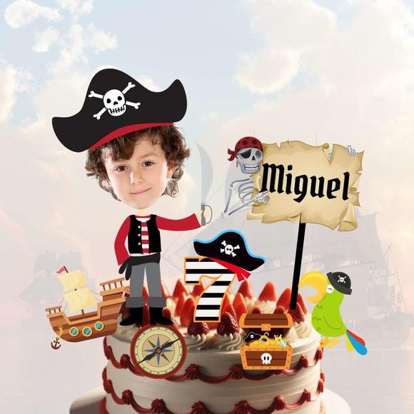 Topo de Bolo Pirata com Personalizado com Sua Foto e Nome