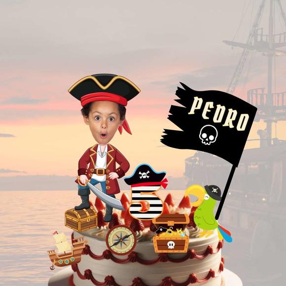 Topo de Bolo Pirata com Personalizado com Sua Foto.
