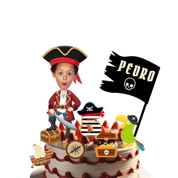 Topo de Bolo Pirata com Personalizado com Sua Foto.
