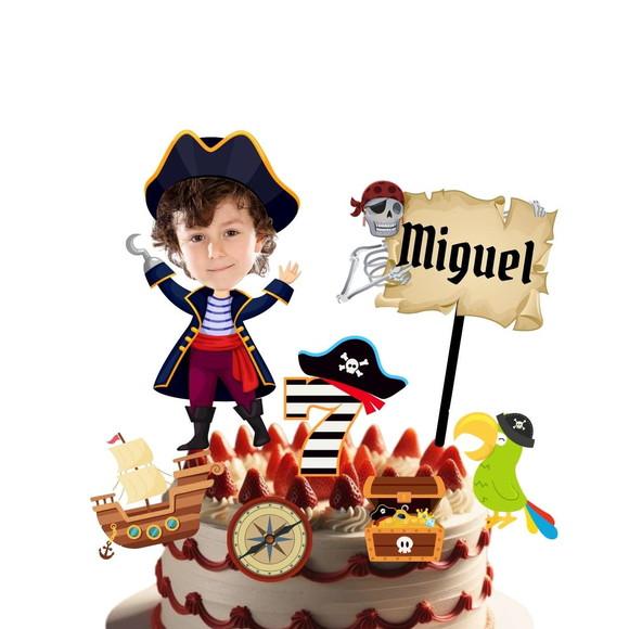 Topo de Bolo Pirata com Personalizado com Sua Foto.