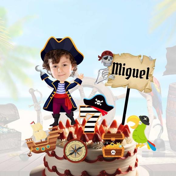 Topo de Bolo Pirata com Personalizado com Sua Foto.