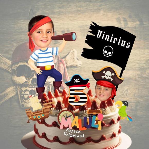 Topo de Bolo Pirata com Personalizadp com Sua Foto.