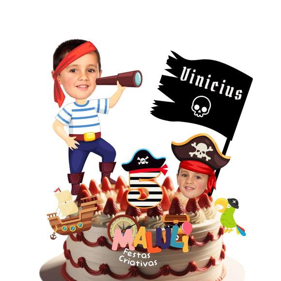Topo de Bolo Pirata com Personalizadp com Sua Foto.