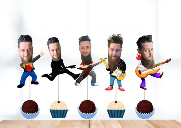 Topo de Bolo Rock + 20 Toppers Doces Personalizados com Foto